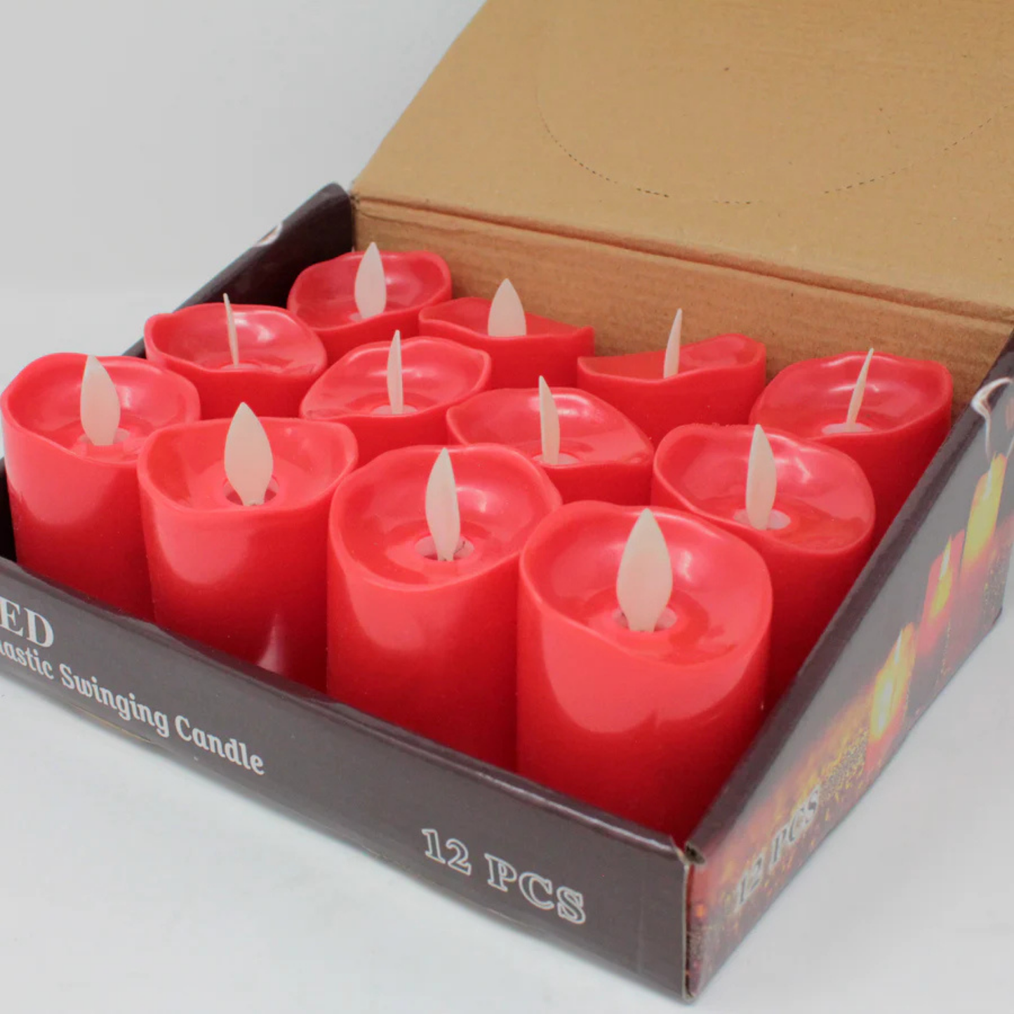 Elegani Small Flameless LED Candle 12 Pack – 2.75" Red Tealight –Flickering Lights for Indoor Decor, Events, Holidays
