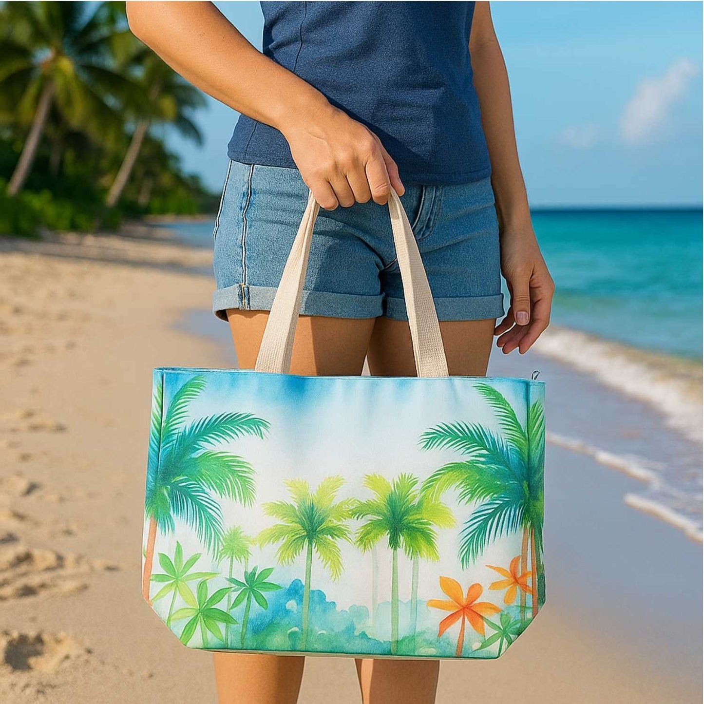 Elegani Coastal Tote Bag – 22" x 15" x 6" Polyester Canvas Beach Bag-Beach