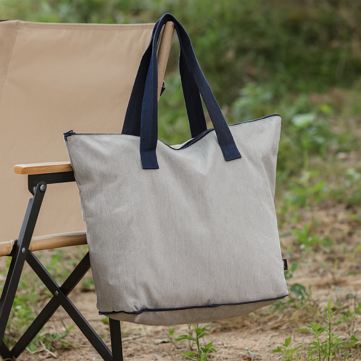 Elegani Oversized Packable Tote Bag – 15.7" x 23.2" Eco-Friendly 8 oz Recycled Fabric, Lightweight & Foldable-Gray