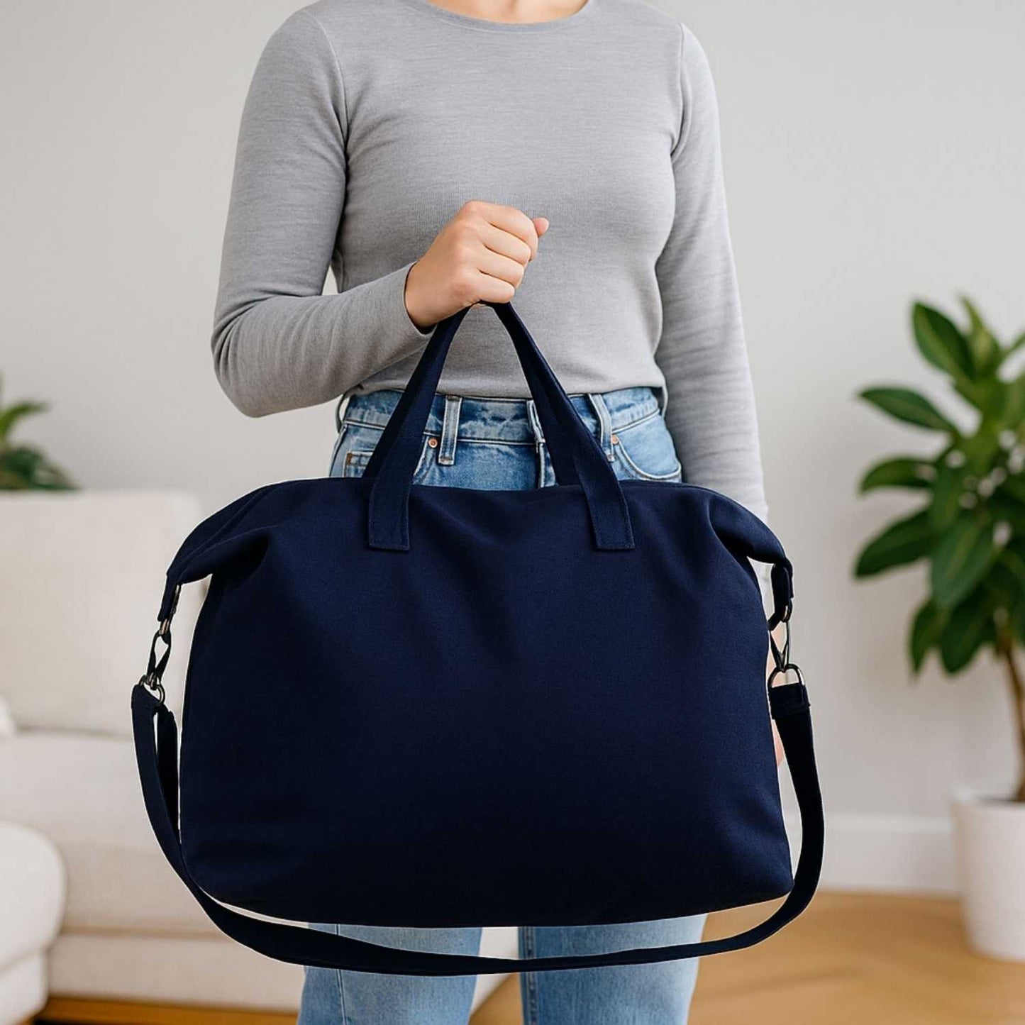 Elegani Canvas Weekender Bag – 24.8" x 16.5" Eco-Friendly 14 oz Recycled Canvas-Navy