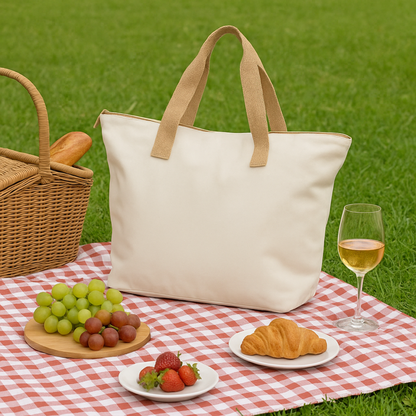 Elegani Oversized Packable Tote Bag – 15.7" x 23.2" Eco-Friendly 8 oz Recycled Fabric, Lightweight & Foldable-Natural