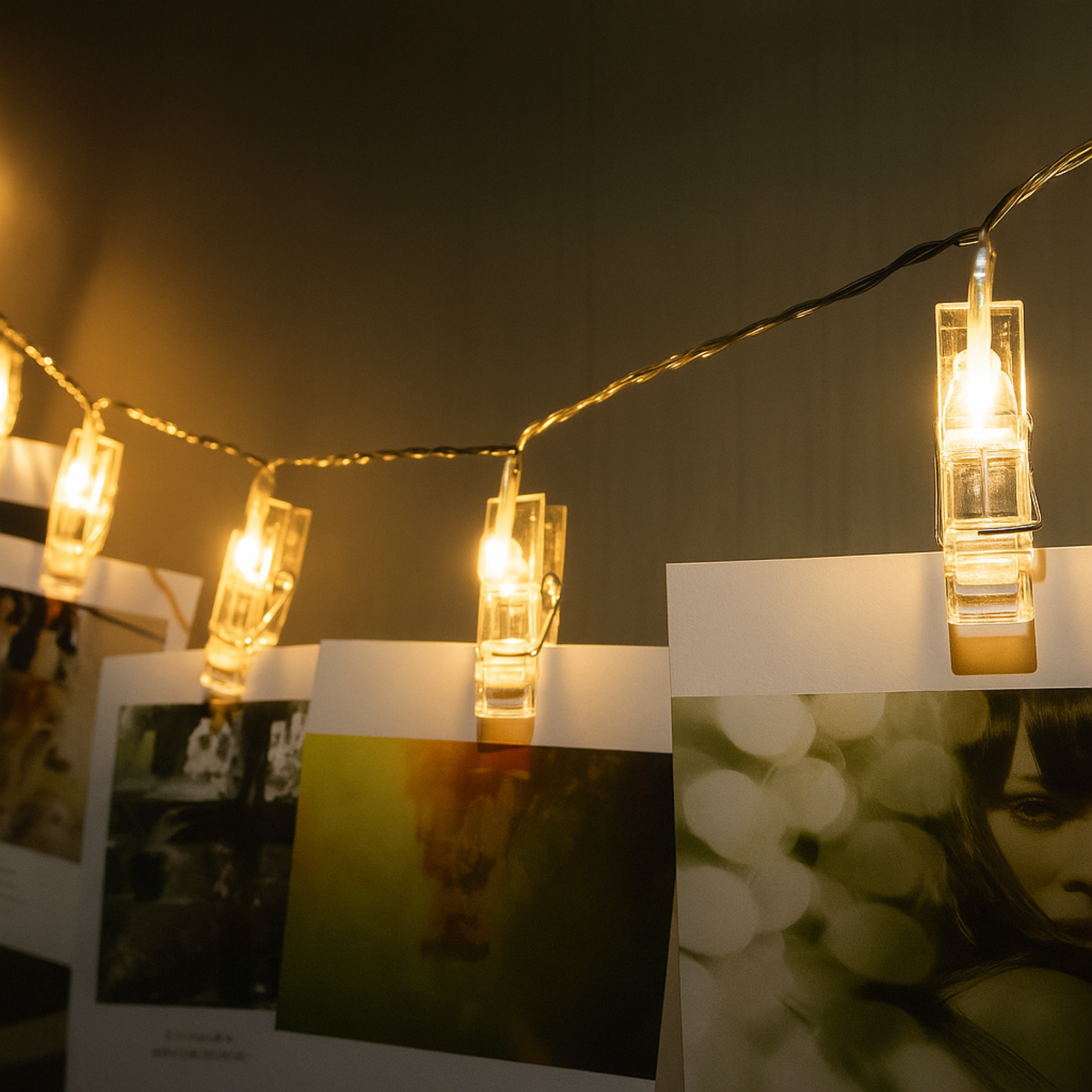 Elegani 20 LED Photo Clip String Lights – Clear Cable with 40 Transparent Photo Clips, 9ft Total Length, Warm White Glow for Bedroom & Dorm Décor