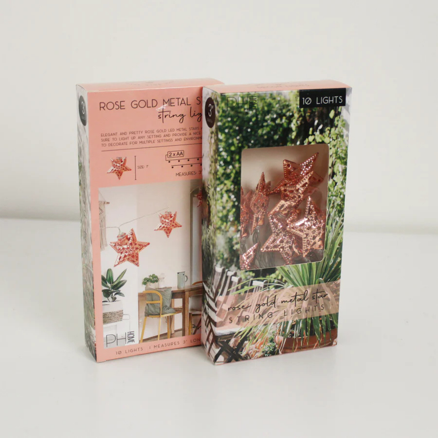 Elegani 10 LED Rose Gold Star String Lights – Warm White Metal Star Fairy Lights – 3ft Lighted Cord
