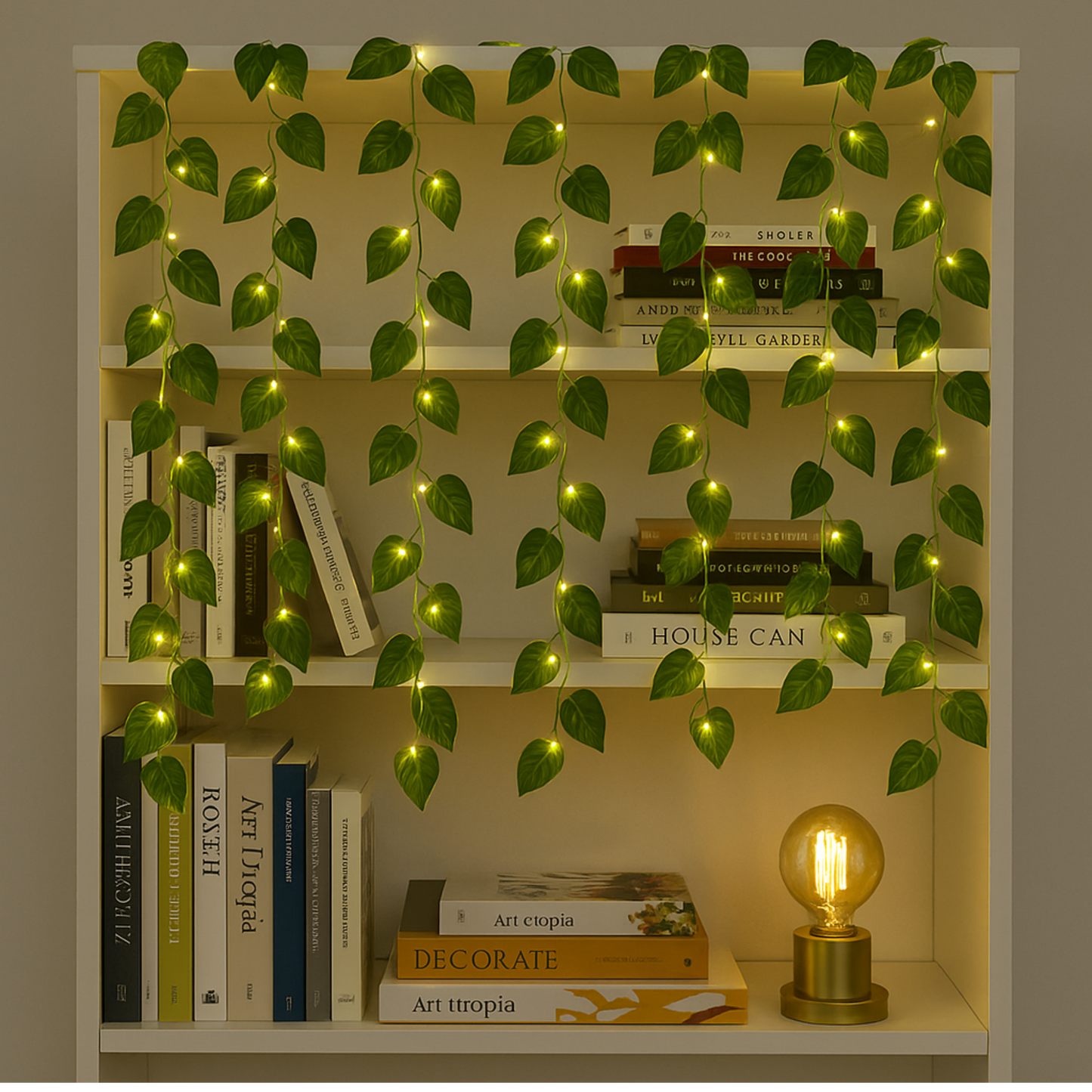 Elegani 66 LED Ivy Leaf Curtain Lights – 3.3ft x 5.2ft, 6 Strands, Warm White, Indoor Hanging Vine Decor for Bedroom Wall, Door, Ceiling