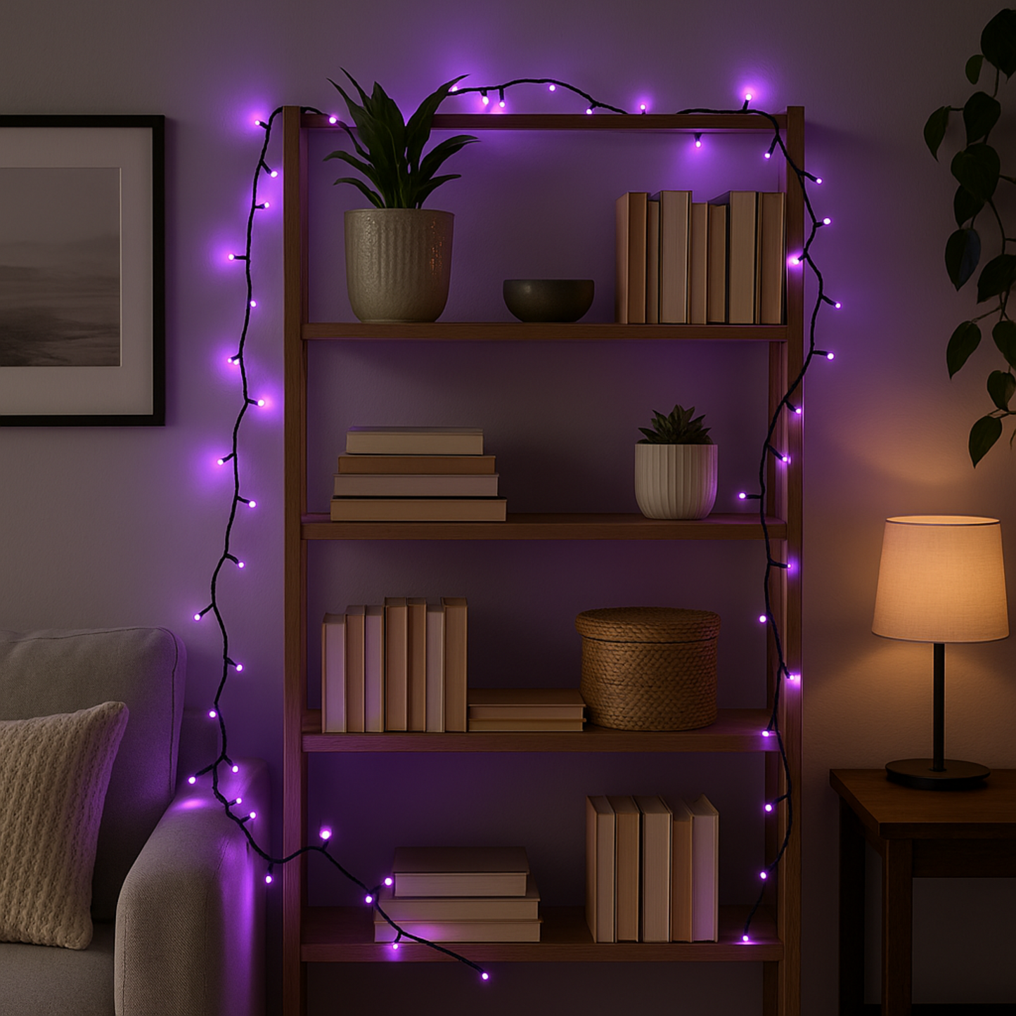 Elegani 100 LED String Lights with Connector – Purple Lights on Green Wire, Indoor Outdoor Waterproof Holiday Lighting-32ft