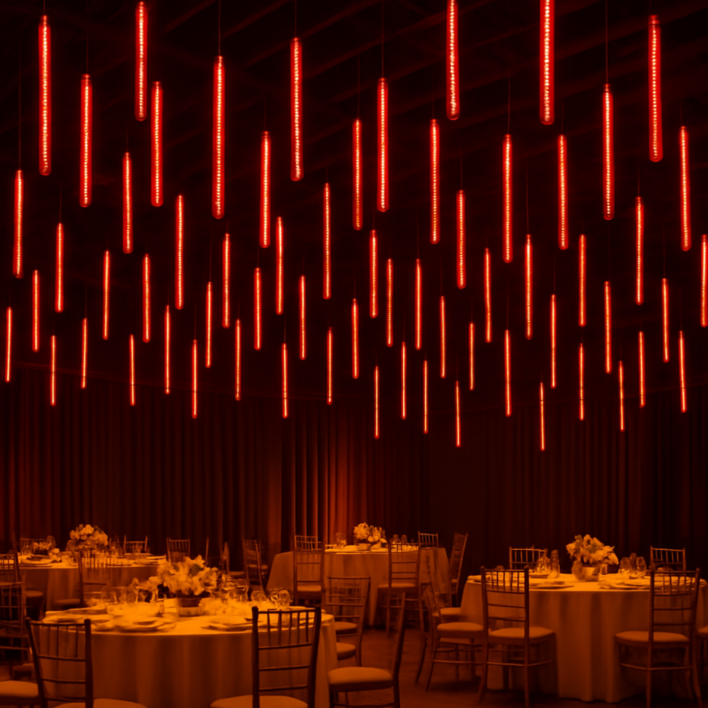 Elegani 8-Tube 50cm Red Snowfall LED Meteor Lights – 8ft Plug-In, 240 LEDs, Connectable, Indoor/Outdoor Decorative Lighting for Holiday, Tree, and Party Décor