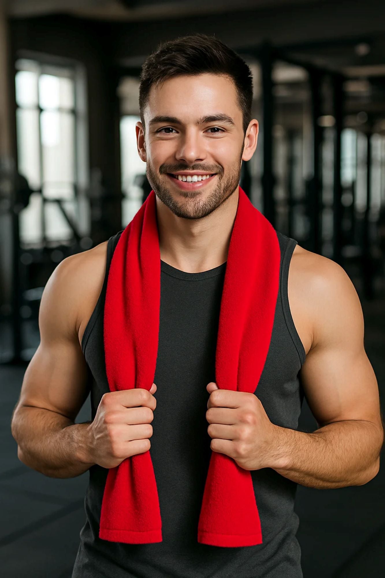 TowelSoft 18 Pack Premium 100% Cotton Premium Terry Velour Fitness Towel for Yoga, Pilates and Gym 12 inch x 44 inch - Red