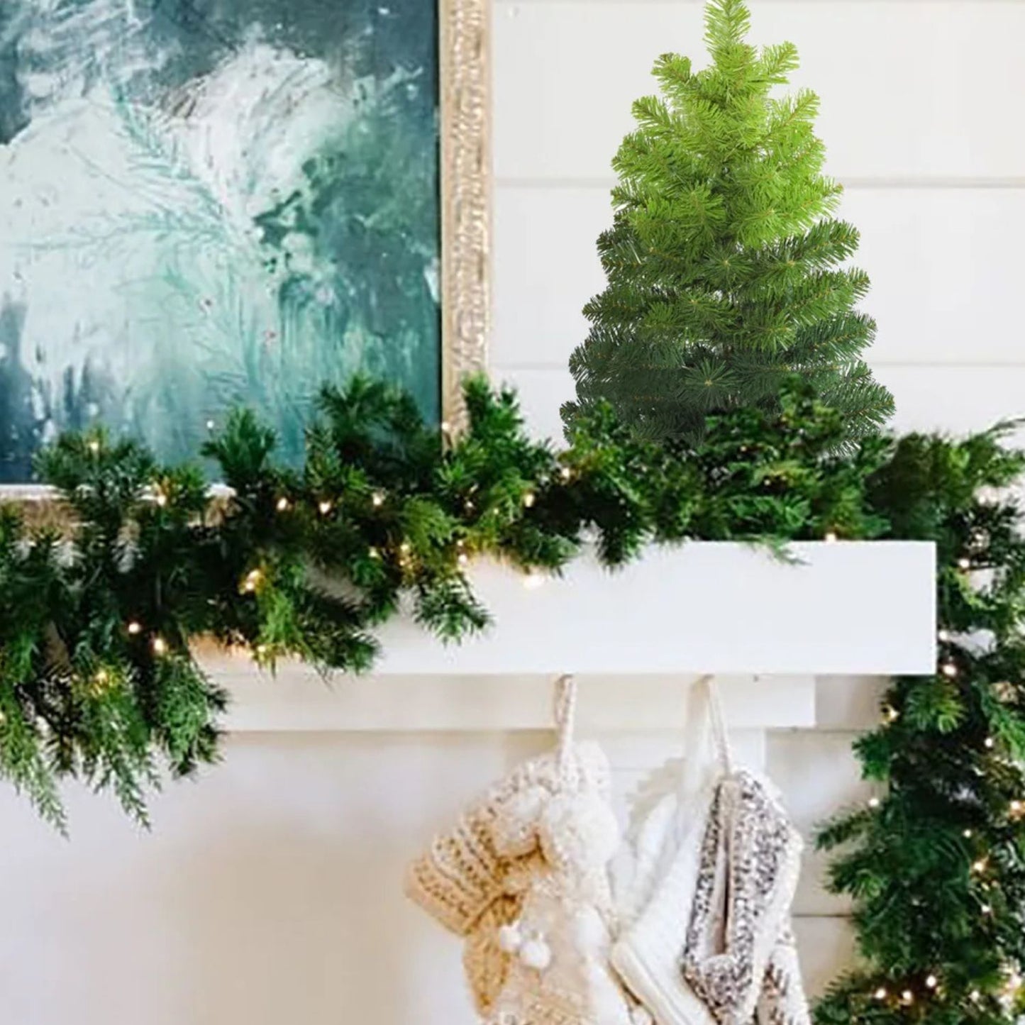 Elegani 24 Inch Tabletop Ombre Green Christmas Tree with Stand, Mini Artificial Holiday Decor with 80 Tips, 15 Inch Diameter