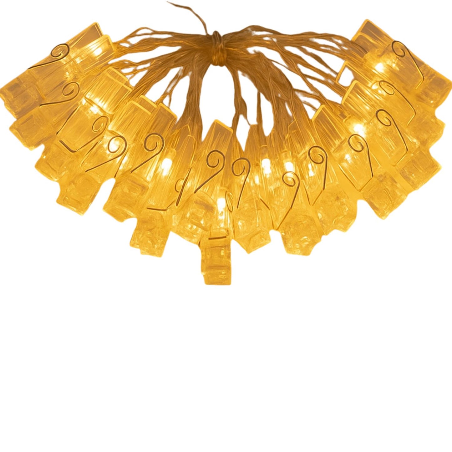 Elegani 20 LED Clear Cable Photo Clip String Lights – 40 Large Clips, 9' Lighted Length, Warm White Glow