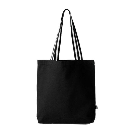 Elegani Deluxe Canvas Tote Bag with Striped Handles – 15" x 16" Eco-Friendly Recycled Cotton & Polyester-Black