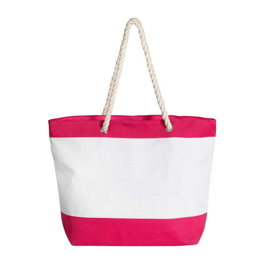 Elegani Nautical Beach Bag – 21" x 16" x 6" Canvas Tote with Cotton Rope Handles, Top Zipper Closure-Pink
