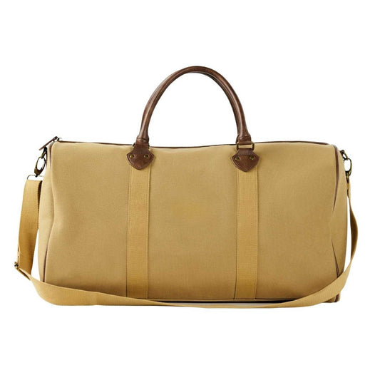 Elegani Touring Luxe Duffel Bag – 21.65" x 11.81" x 10.23", 42.9L Capacity, Eco-Friendly Recycled Canvas with Leatherette Accents-Tan