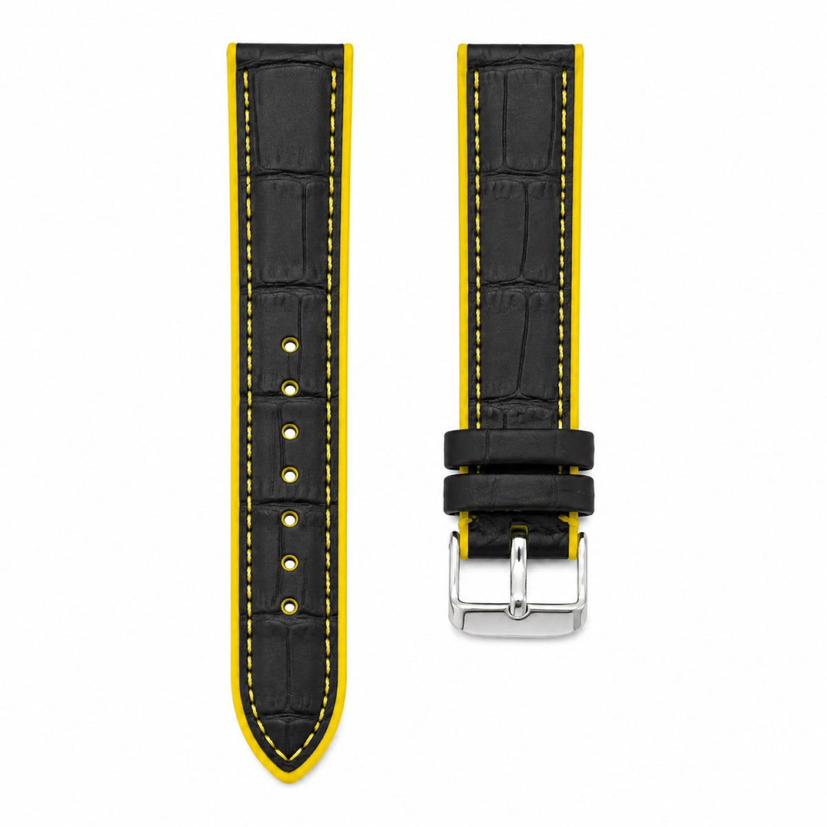 Leather & Rubber Hybrid Watch Replacement Band Compatible with Omega x Swatch MoonSwatch 20mm, Black/Yellow