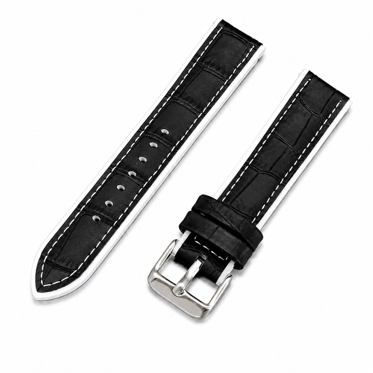 Leather & Rubber Hybrid Watch Replacement Band Compatible with Omega x Swatch MoonSwatch 20mm, Black/White