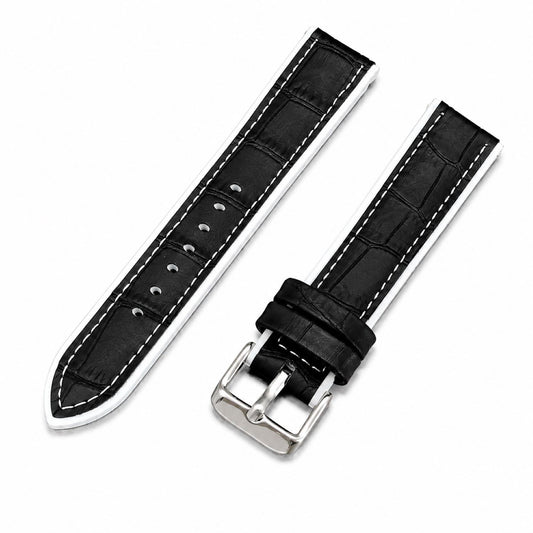 Leather & Rubber Hybrid Watch Replacement Band Compatible with Omega x Swatch MoonSwatch 20mm, Black/White