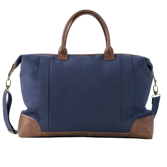Elegani Touring Luxe Weekender Bag – 21.65" x 12.59", Eco-Friendly Recycled Canvas with Leatherette Accents, Spacious Travel Duffel-Navy