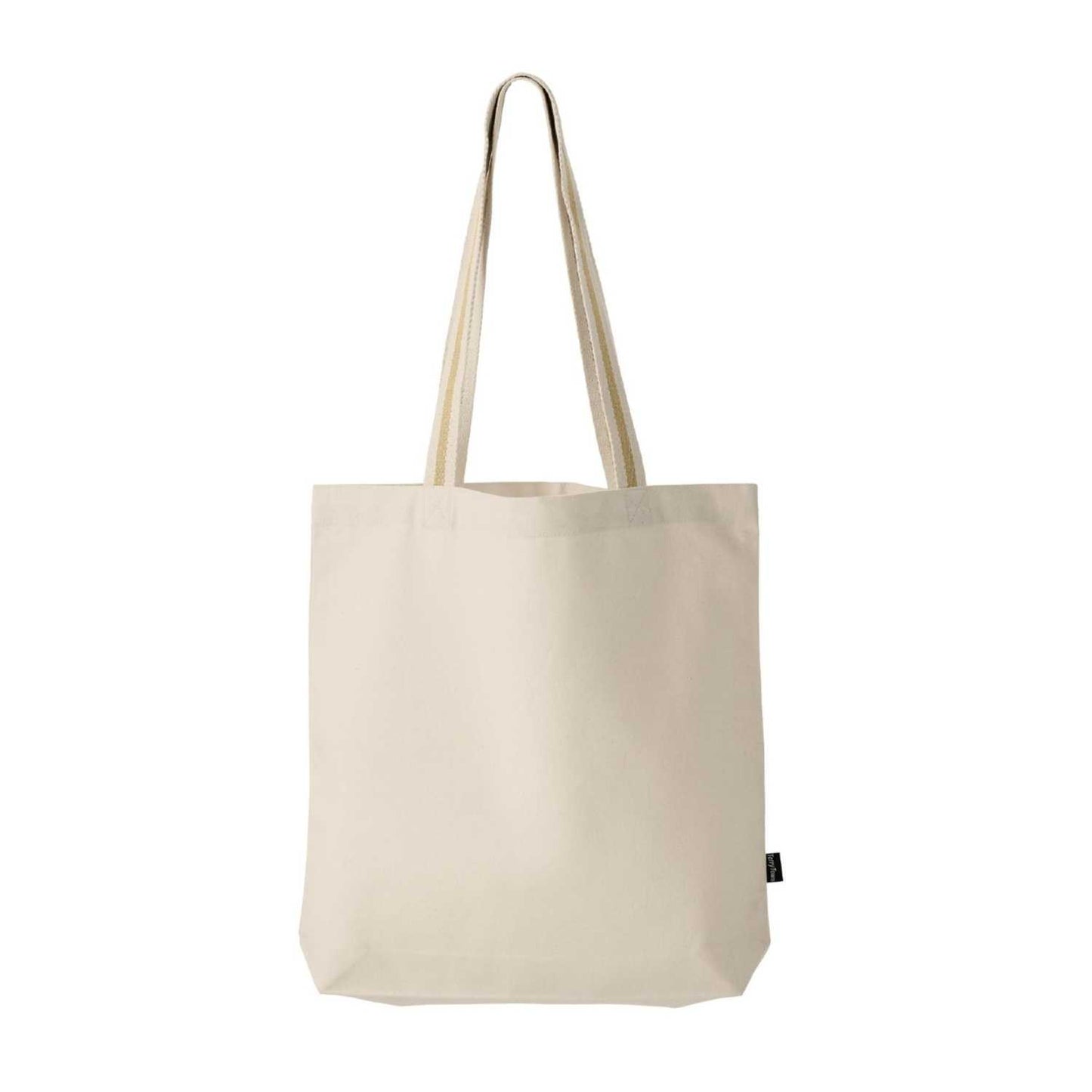 Elegani Deluxe Canvas Tote Bag with Striped Handles – 15" x 16" Eco-Friendly Recycled Cotton & Polyester-Natural