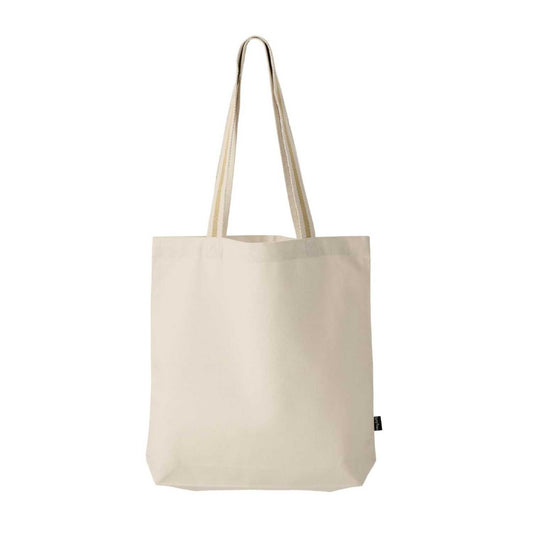 Elegani Deluxe Canvas Tote Bag with Striped Handles – 15" x 16" Eco-Friendly Recycled Cotton & Polyester-Natural