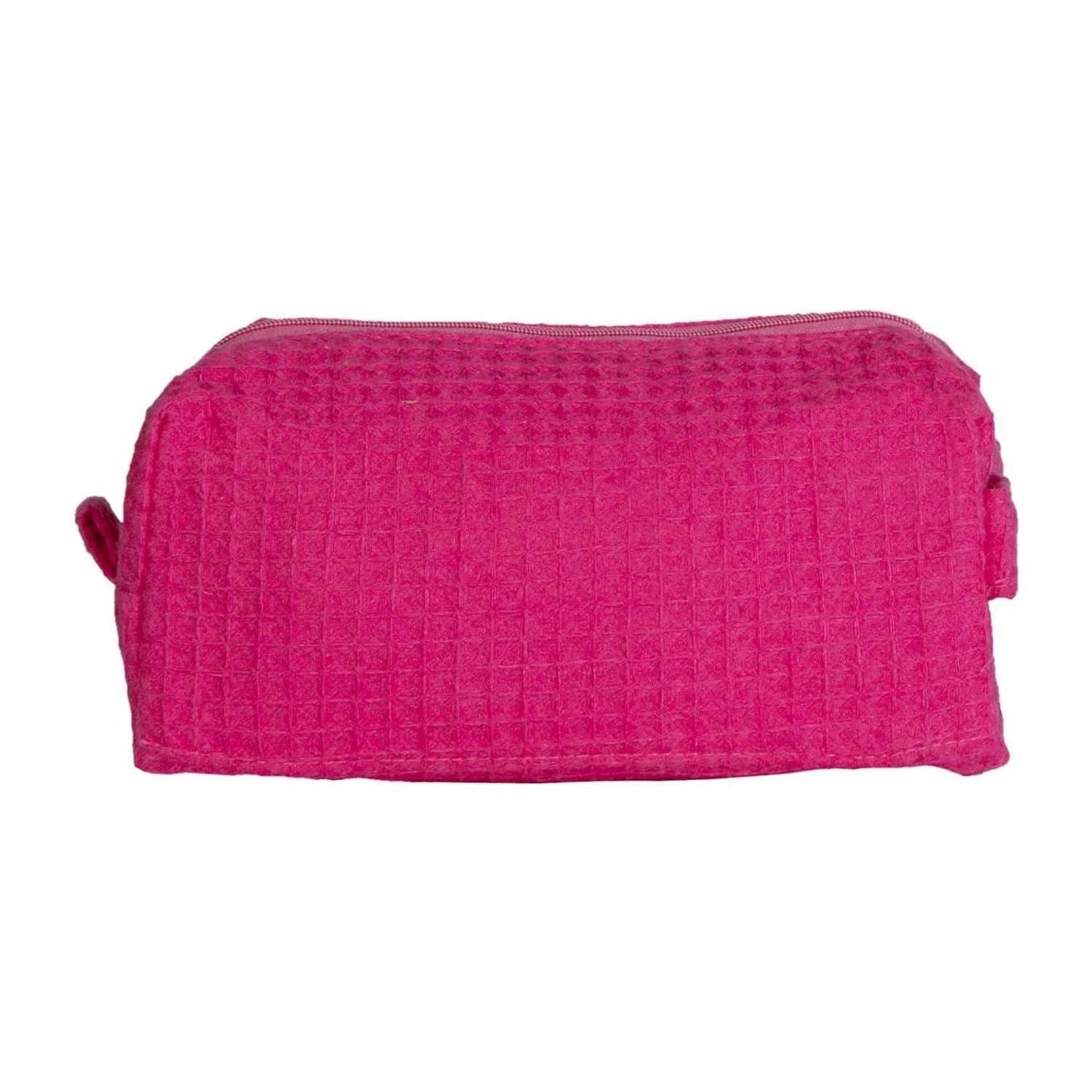 Elegani Waffle Weave Cosmetic Bag – 8" x 3.5" x 3.25" Travel Makeup Organizer with Zippered Compartment, Water-Repellent Lining-Hot Pink