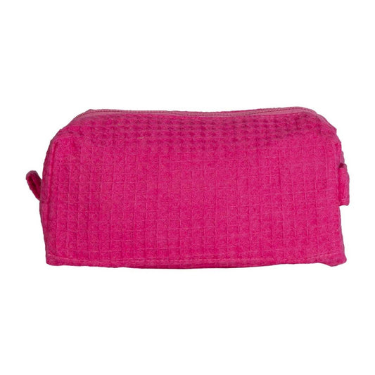 Elegani Waffle Weave Cosmetic Bag – 8" x 3.5" x 3.25" Travel Makeup Organizer with Zippered Compartment, Water-Repellent Lining-Hot Pink