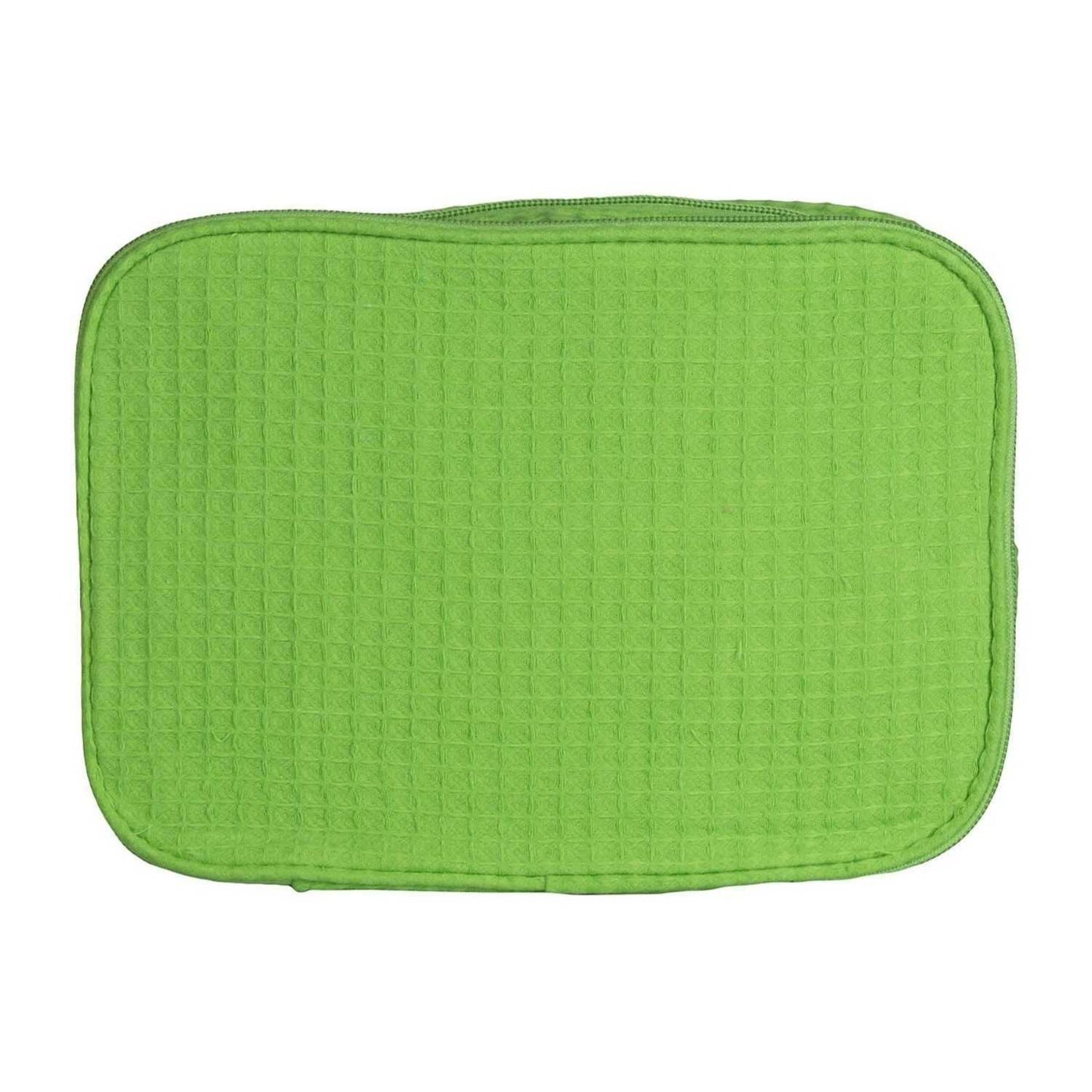 Elegani Waffle Weave Large Cosmetic Bag – 9.75" x 4" x 7" Travel Makeup Organizer with Dual Zippered Compartments, 3 Interior Pockets, Water-Repellent Lining-Lime Green