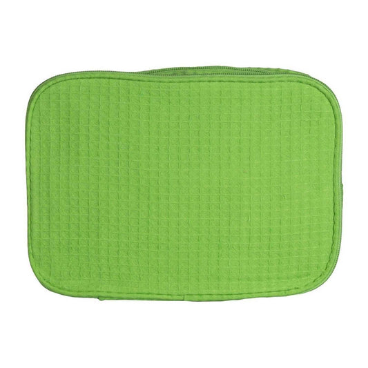 Elegani Waffle Weave Large Cosmetic Bag – 9.75" x 4" x 7" Travel Makeup Organizer with Dual Zippered Compartments, 3 Interior Pockets, Water-Repellent Lining-Lime Green