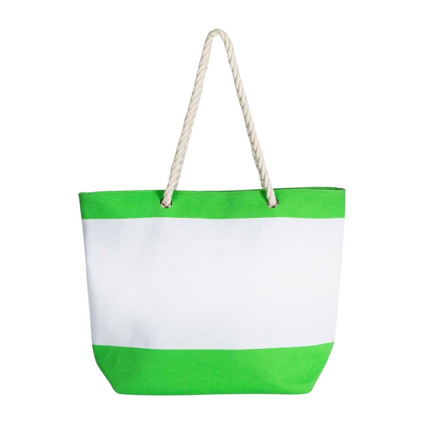 Elegani Nautical Beach Bag – 21" x 16" x 6" Canvas Tote with Cotton Rope Handles, Top Zipper Closure-Lime Green