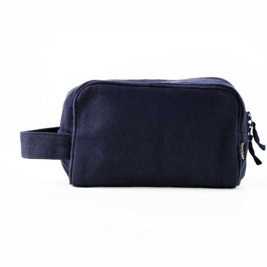Elegani Canvas Toiletry Bag – 9" x 6" Travel Dopp Kit, 3L Capacity, Dual Zippered Compartments, Inner Pocket, Self-Fabric Handle-Navy