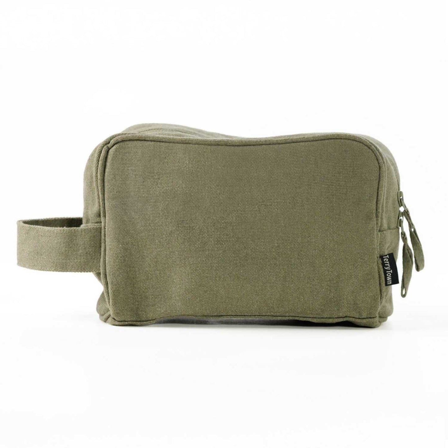 Elegani Canvas Toiletry Bag – 9" x 6" Travel Dopp Kit, 3L Capacity, Dual Zippered Compartments, Inner Pocket, Self-Fabric Handle-Olive Green