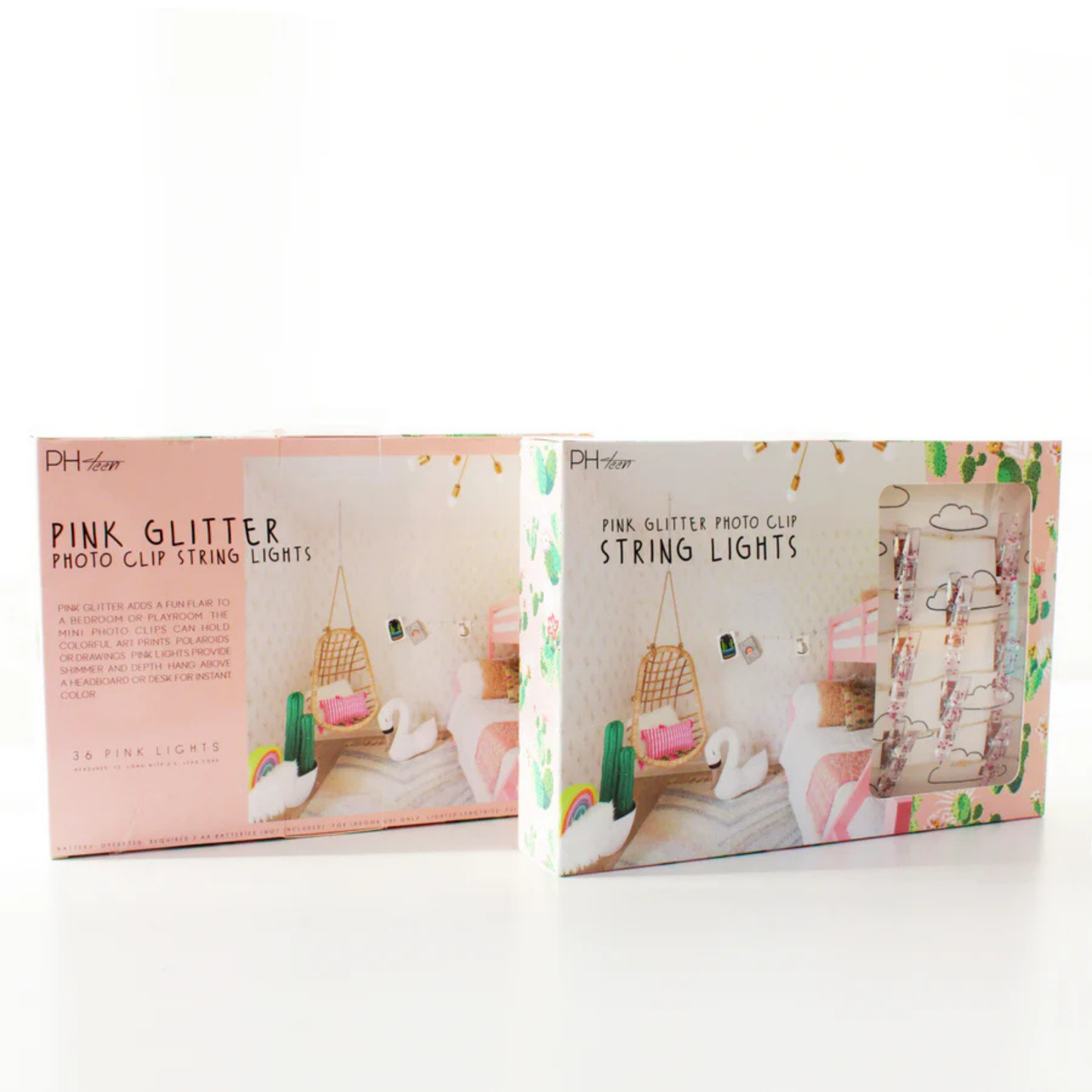 Elegani 36 LED Pink Glitter Photo Clip String Light – 13FT Decorative Lighted Garland for Photos and Art Display