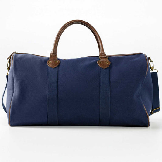 Elegani Touring Luxe Duffel Bag – 21.65" x 11.81" x 10.23", 42.9L Capacity, Eco-Friendly Recycled Canvas with Leatherette Accents-Navy