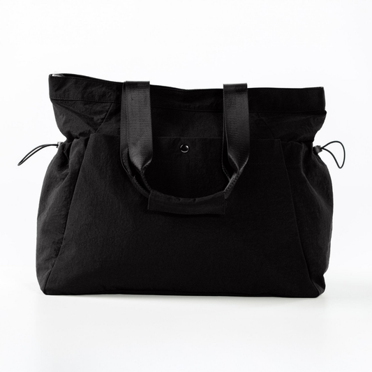 Elegani Essential Side-Cinch Tote Bag – 16" x 15" Eco-Friendly Recycled Nylon, Water-Repellent, Lightweight Design-Black