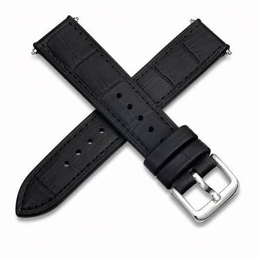 Leather & Rubber Hybrid Watch Replacement Band Compatible with Omega x Swatch MoonSwatch 20mm, Black