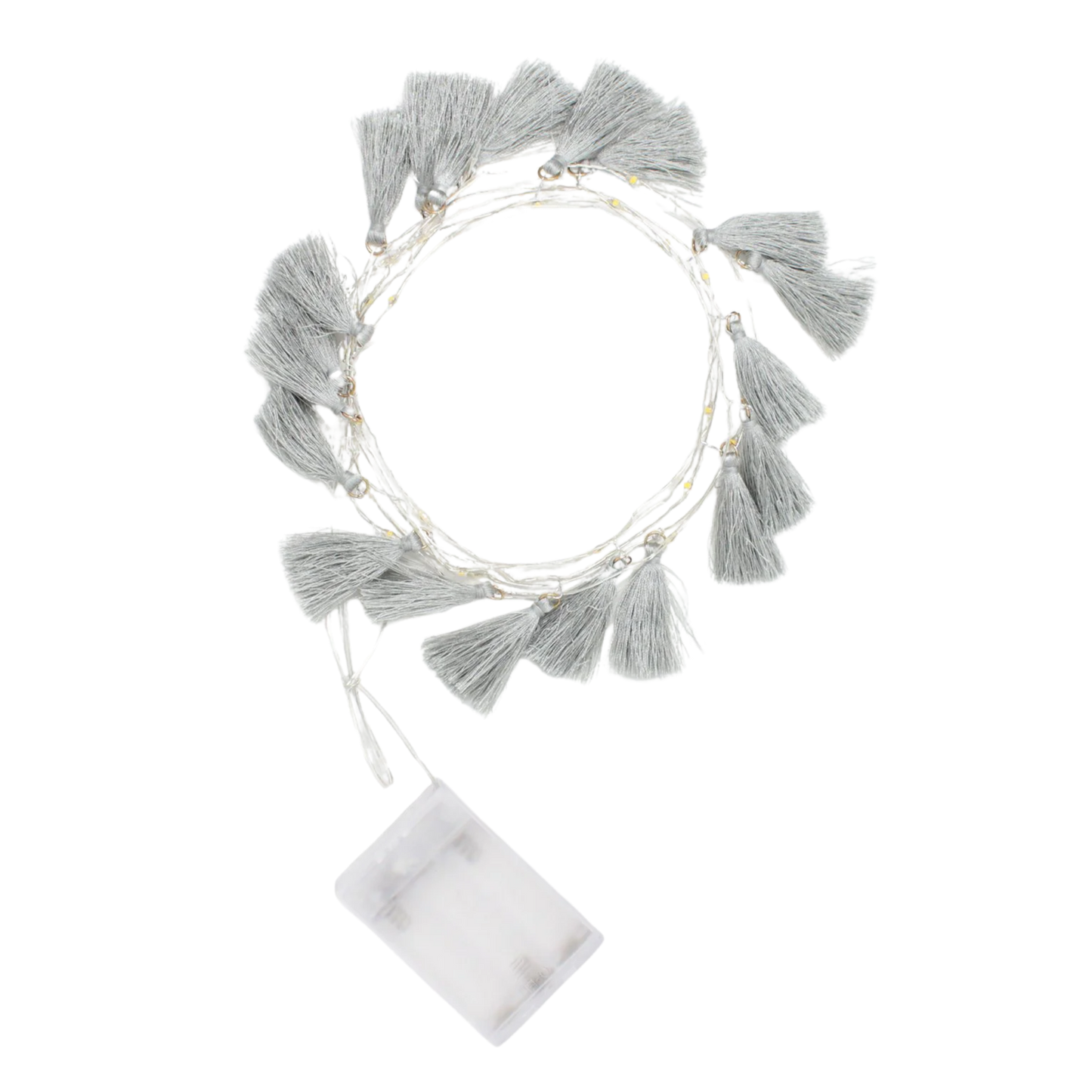 Elegani Boho Tassel Fairy String Lights – 20 LED Warm White Lights with Soft Grey Tassels, 7ft Decorative Light for Bedroom, Nursery, Dorm, or Party Décor-SMALL