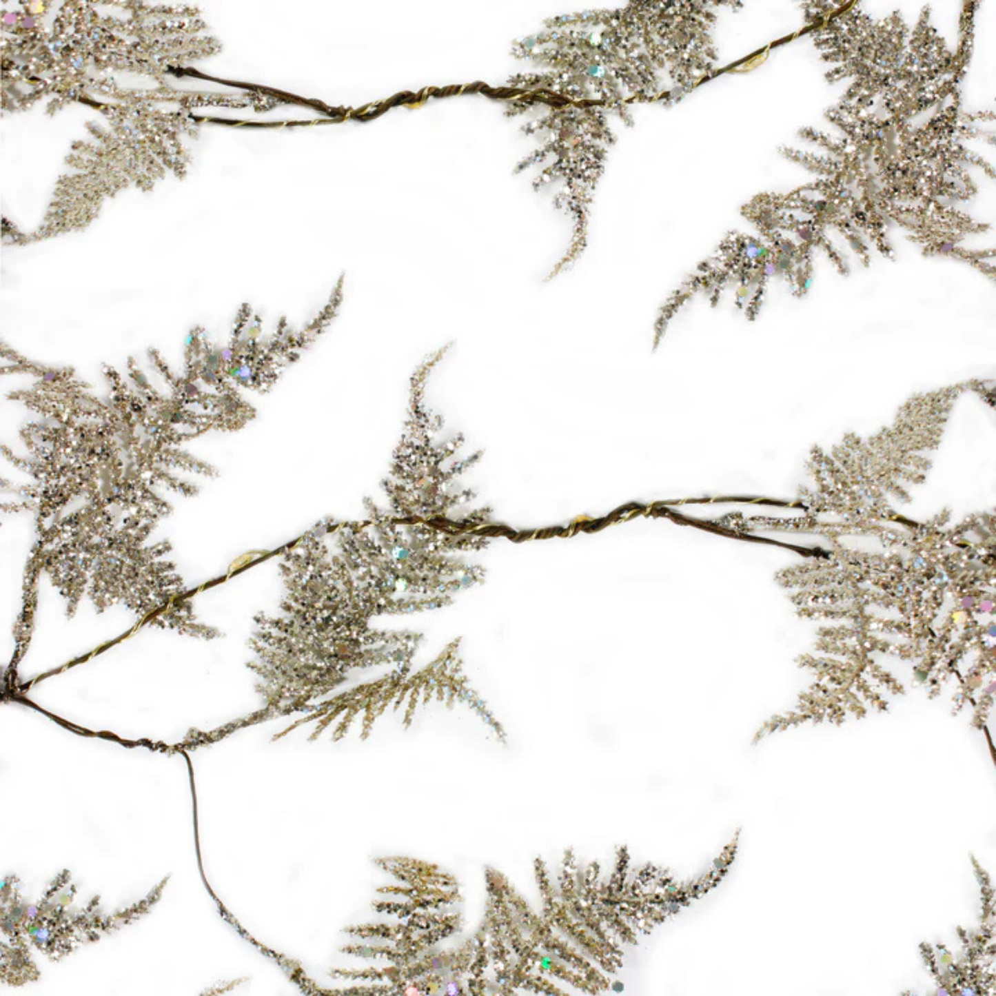 Elegani 20 LED Gold Iridescent Glitter Fern Fairy Lights – 7' Twinkle Garland with Warm White LEDs