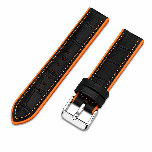 Leather & Rubber Hybrid Watch Replacement Band Compatible with Omega x Swatch MoonSwatch 20mm, Black/Orange
