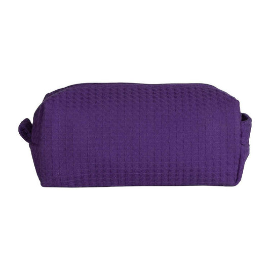 Elegani Waffle Weave Cosmetic Bag – 8" x 3.5" x 3.25" Travel Makeup Organizer with Zippered Compartment, Water-Repellent Lining-Purple