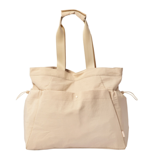 Elegani Essential Side-Cinch Tote Bag – 16" x 15" Eco-Friendly Recycled Nylon, Water-Repellent, Lightweight Design-Beige