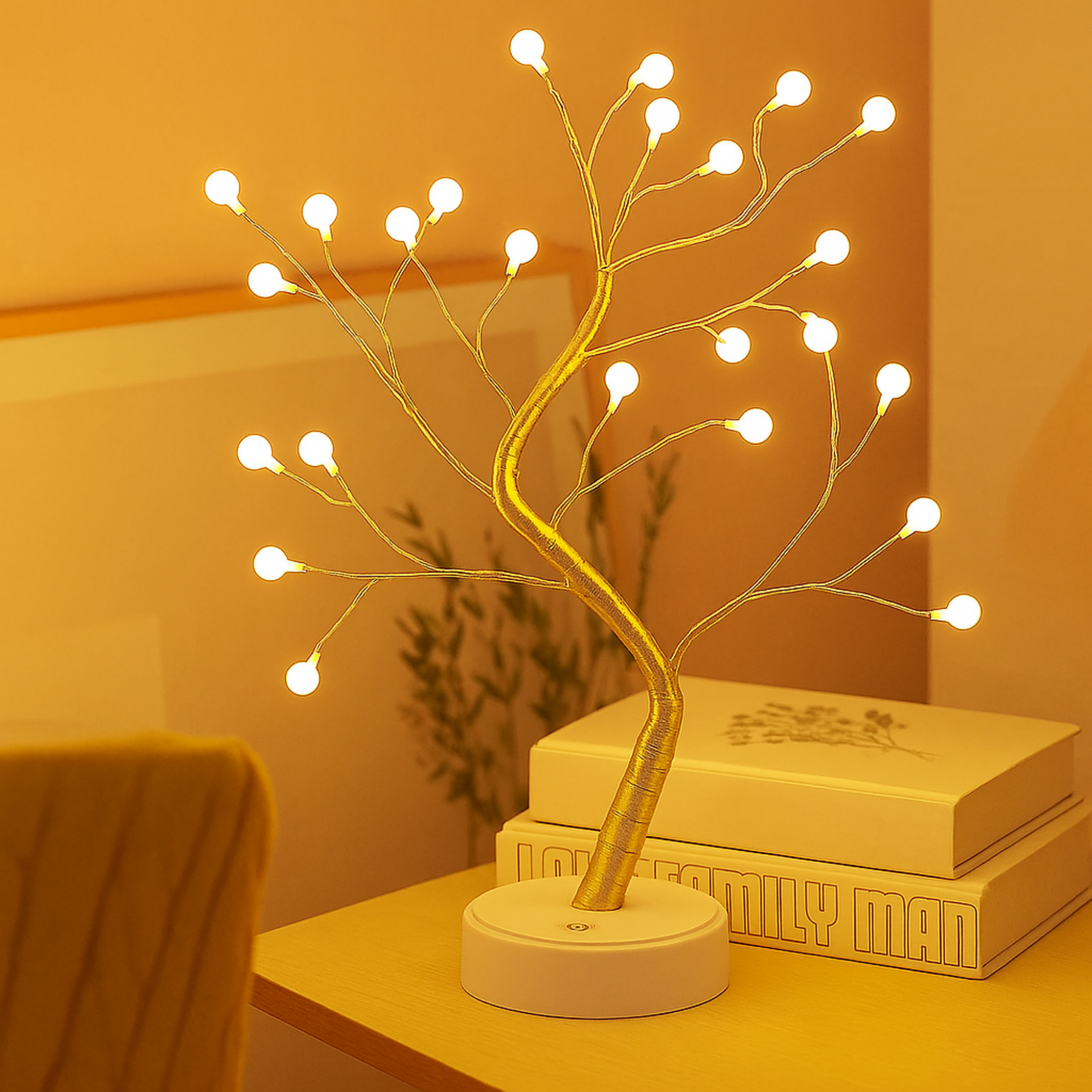 Elegani 60 LED Warm White Tree Lights Bulbs – 20" Height, Flexible Branches, Indoor Decorative Lighting for Holiday, Wedding, Party, and Home Décor