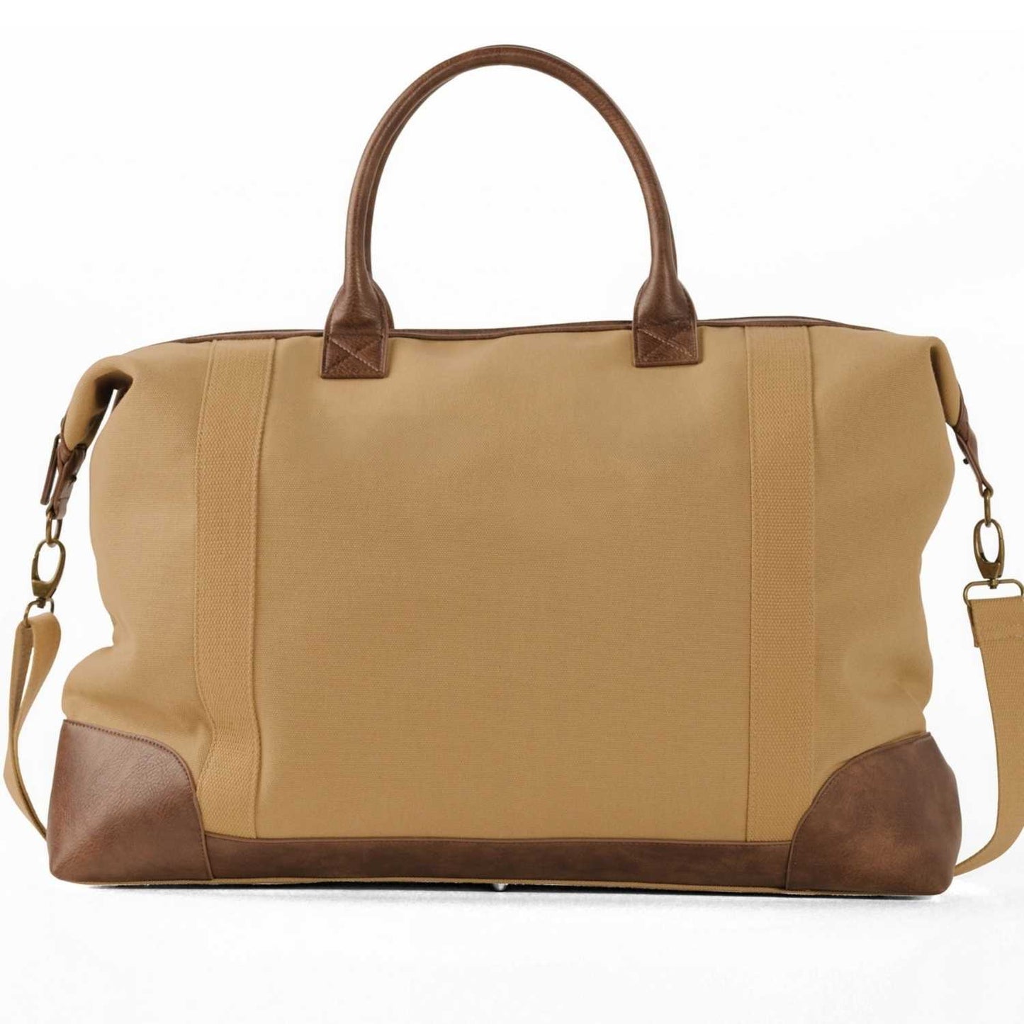 Elegani Touring Luxe Weekender Bag – 21.65" x 12.59", Eco-Friendly Recycled Canvas with Leatherette Accents, Spacious Travel Duffel-Tan