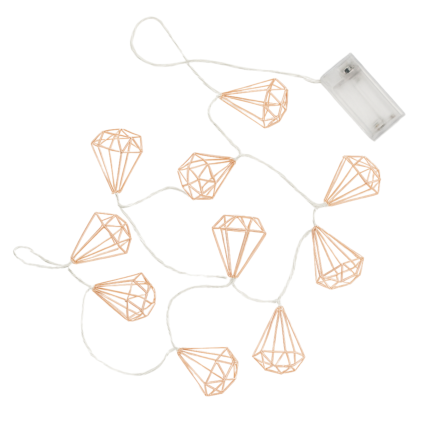 Elegani Rose Gold Diamond String Lights – 10 Warm White LED Lights on Copper Wire, 4.5ft Lighted Length – Decorative Lighting for Bedroom, Dorm, Shelf or Wall