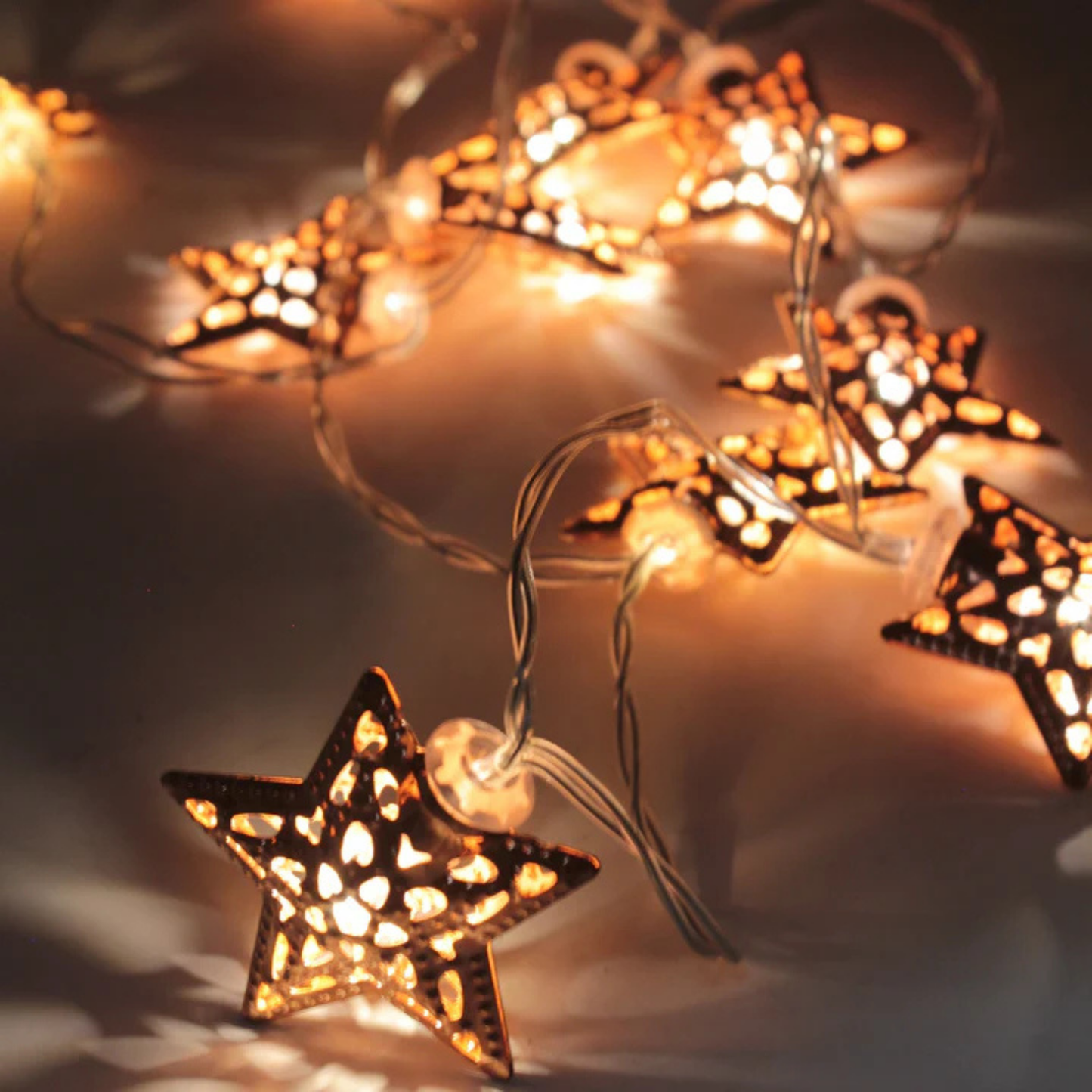 Elegani 10 LED Rose Gold Star String Lights – Warm White Metal Star Fairy Lights – 3ft Lighted Cord