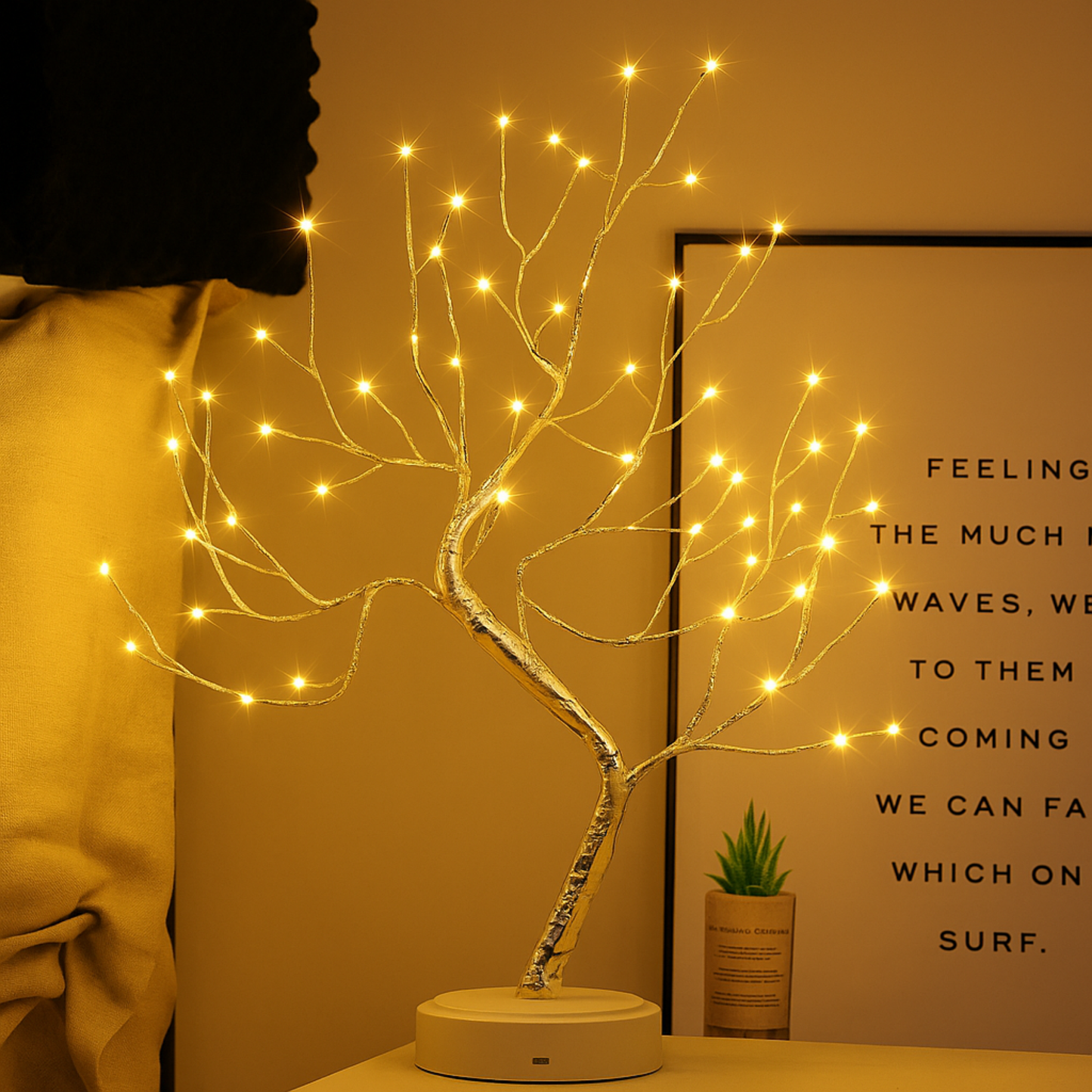 Elegani 60 LED Warm White Tree String Lights – 20ft Silver Wire, 4" Spacing, Indoor/Outdoor Use, Ideal for Bedroom, Party, Wedding, and Holiday Decor