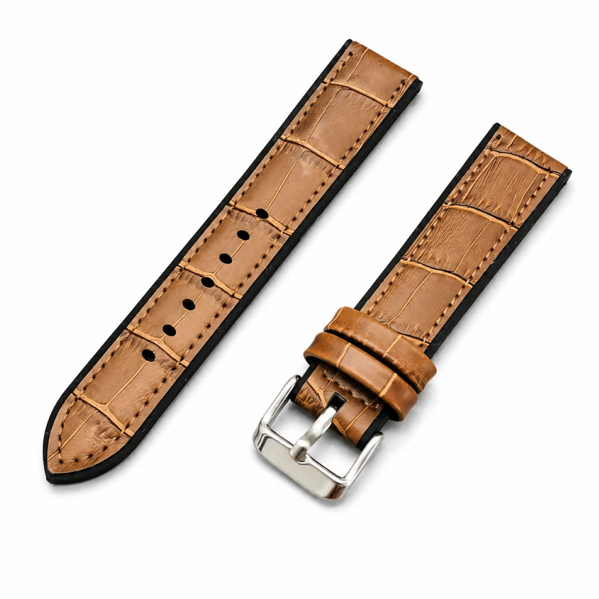 Leather & Rubber Hybrid Watch Replacement Band Compatible with Omega x Swatch MoonSwatch 20mm, Brown/Black
