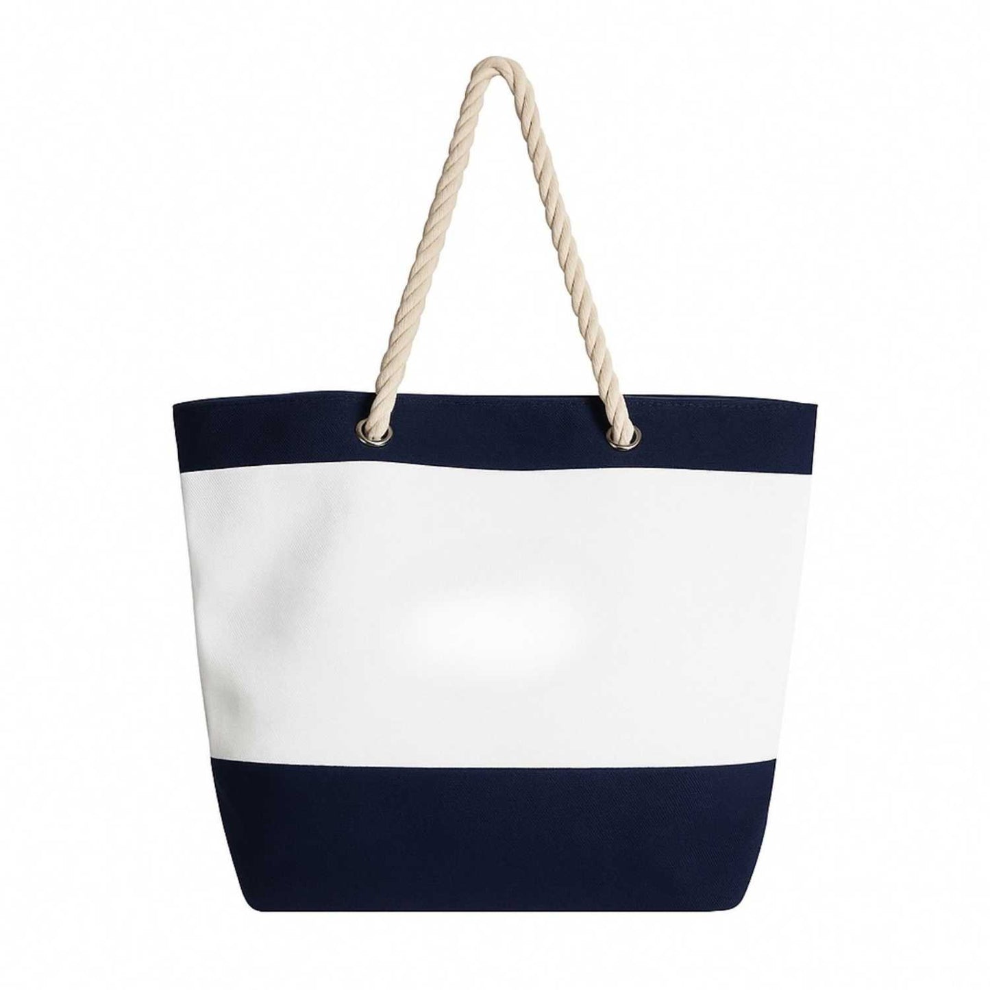 Elegani Nautical Beach Bag – 21" x 16" x 6" Canvas Tote with Cotton Rope Handles, Top Zipper Closure-Navy