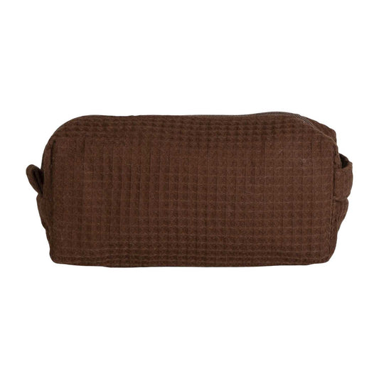 Elegani Waffle Weave Cosmetic Bag – 8" x 3.5" x 3.25" Travel Makeup Organizer with Zippered Compartment, Water-Repellent Lining-Chocolate