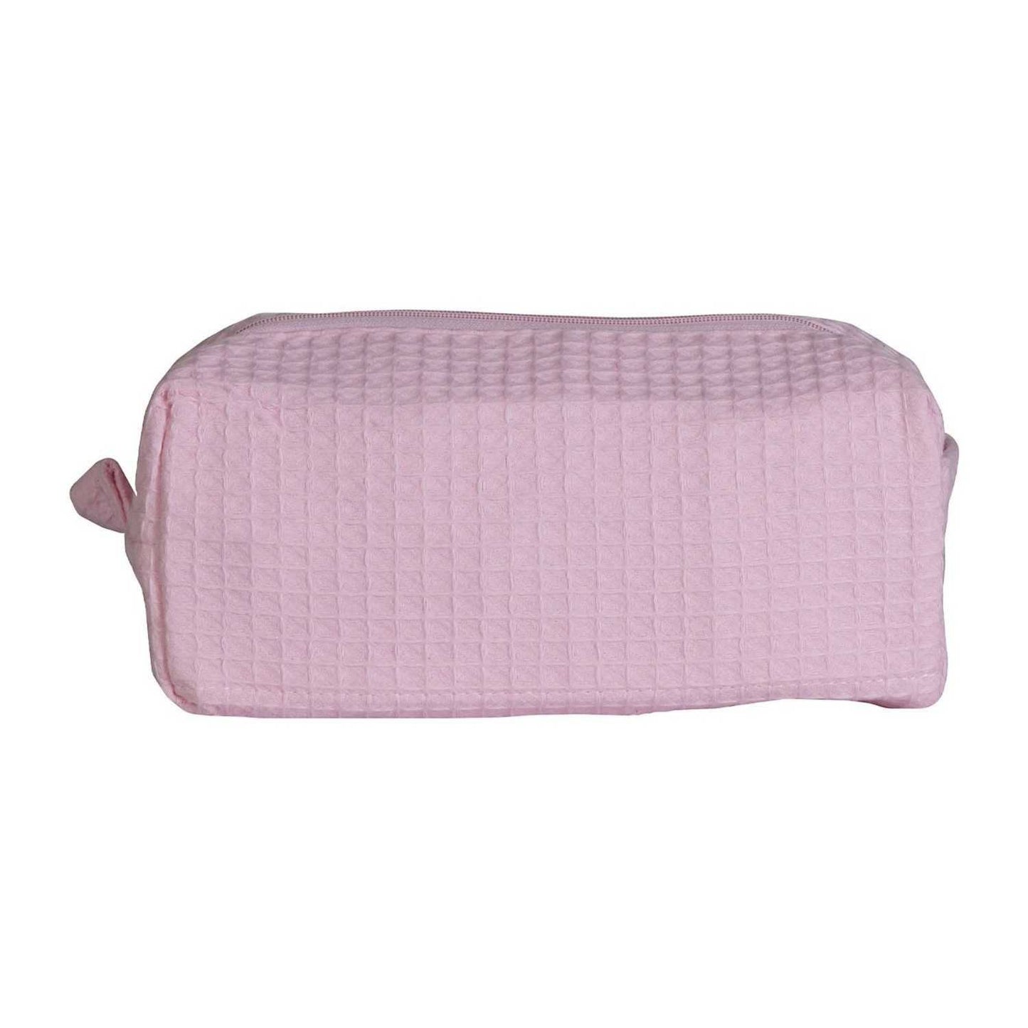 Elegani Waffle Weave Cosmetic Bag – 8" x 3.5" x 3.25" Travel Makeup Organizer with Zippered Compartment, Water-Repellent Lining-Light Pink