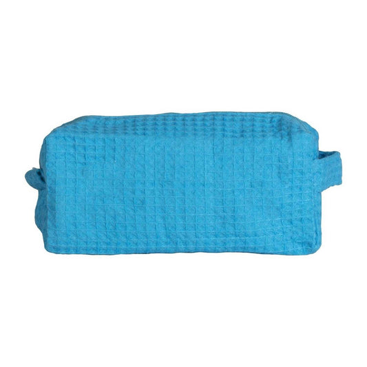 Elegani Waffle Weave Cosmetic Bag – 8" x 3.5" x 3.25" Travel Makeup Organizer with Zippered Compartment, Water-Repellent Lining-Aqua Blue