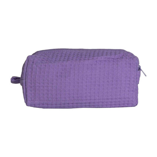 Elegani Waffle Weave Cosmetic Bag – 8" x 3.5" x 3.25" Travel Makeup Organizer with Zippered Compartment, Water-Repellent Lining-Lavender