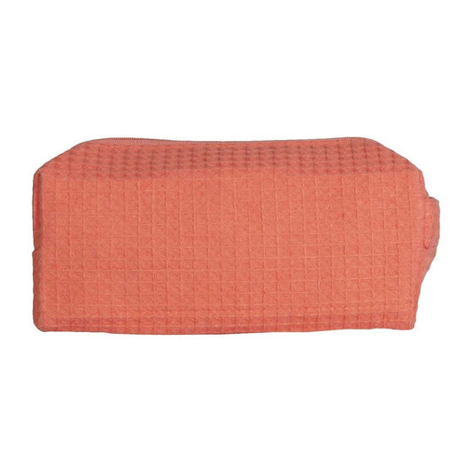 Elegani Waffle Weave Cosmetic Bag – 8" x 3.5" x 3.25" Travel Makeup Organizer with Zippered Compartment, Water-Repellent Lining-Coral